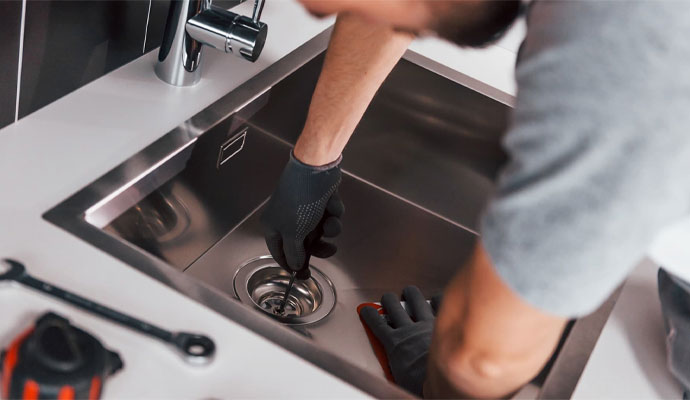 A professional repairing kitchen sink drain