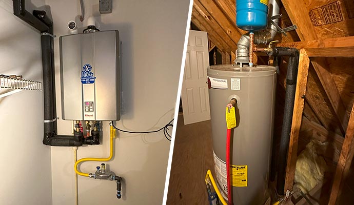 Collage of tankless and conventional water heater
