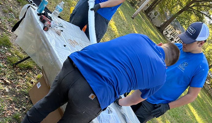 Plumbing crews are preparing pipe liner