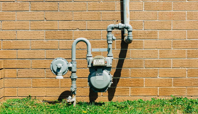 A residential natural gas meter and its associated pipe and regulator