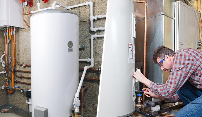 Collage of installed and repairing water heater