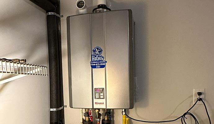 Tankless water heater installed by Helms Plumbing and Drains
