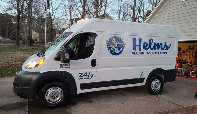 Service vehicle of Helms Plumbing and Drains
