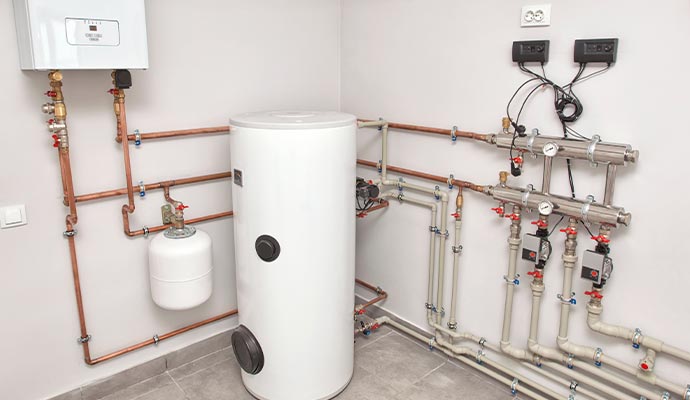 Boiler hot water tank manifold system