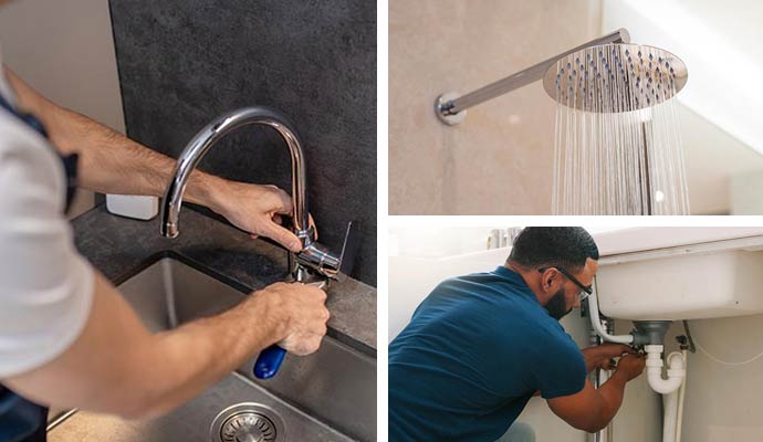 Collage of different plumbing services