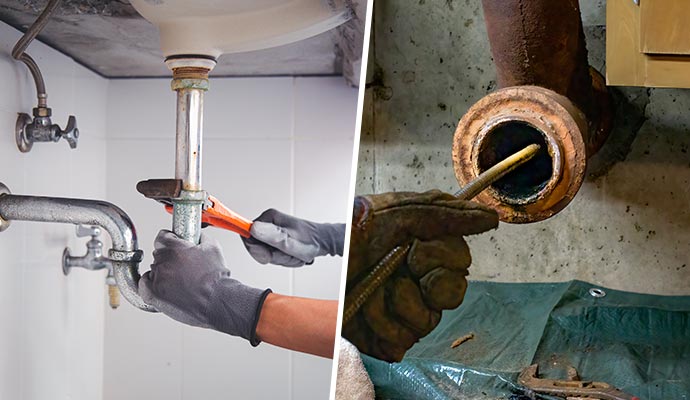 Collage of plumbing repair and drain cleaning