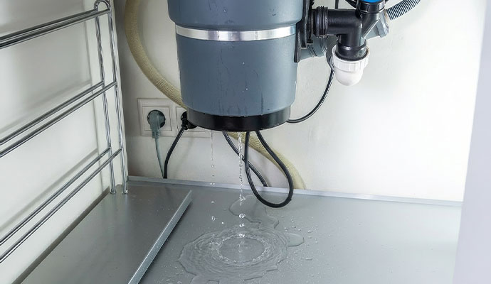 Damaged garbage disposal leaking water