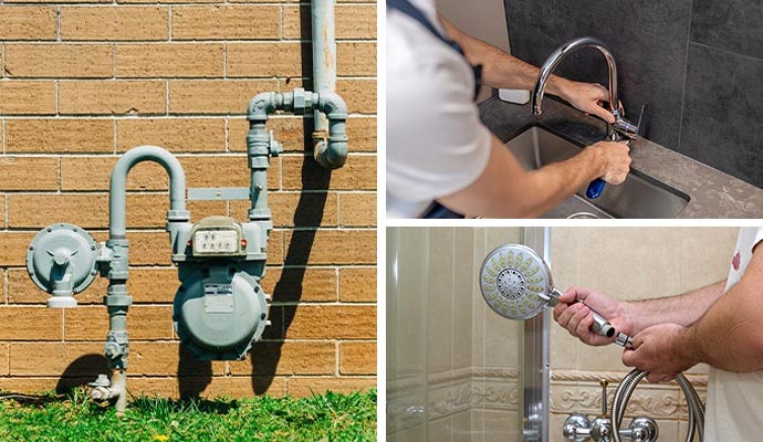 Collage of different plumbing services