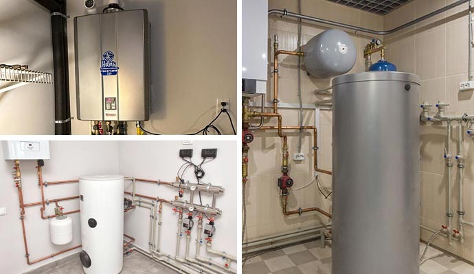 Collage of different water heaters