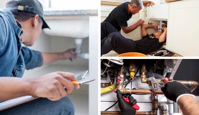 Collage of plumbing inspection, maintenance, and natural gas services