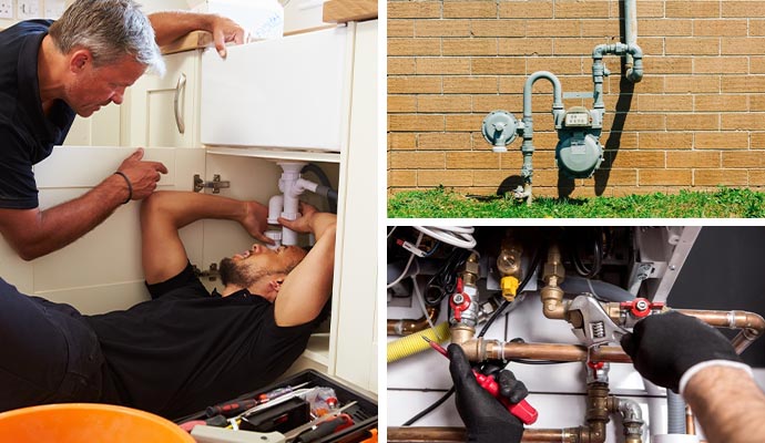 Collage of different plumbing services