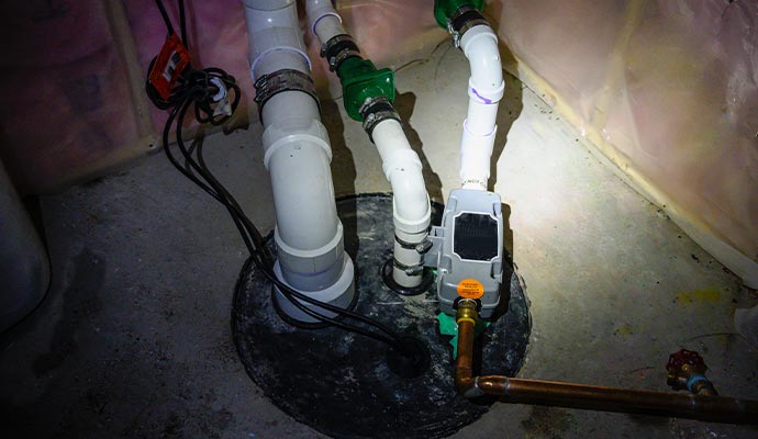 Newly installed sump pump system for reliable groundwater removal