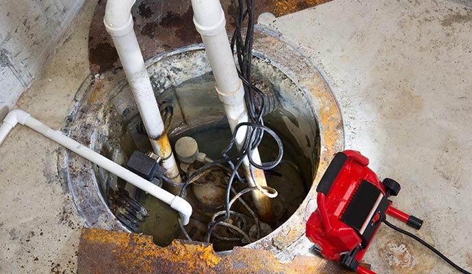 Sump pump inspection and repair service in basement