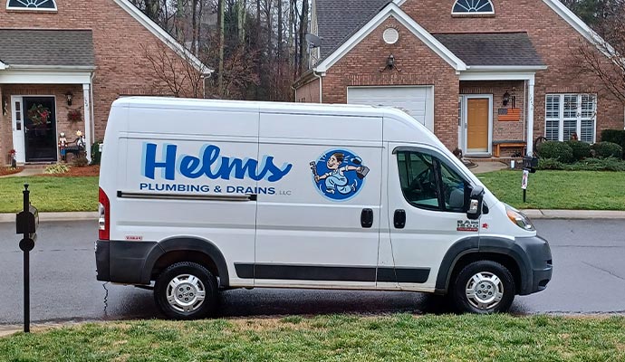 Service vehicle of Helms Plumbing and Drains