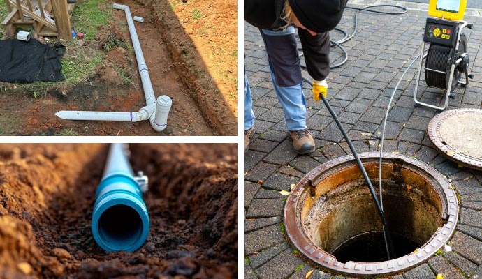 Collage of trenchless relining, sewer line and  line tracing services