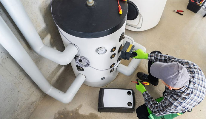 A professional installing new water heater